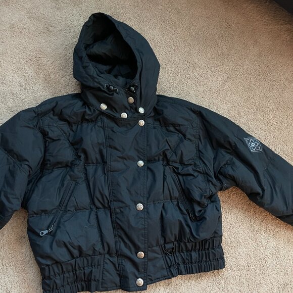 Vintage 90s Embroidered Granny Square Boho Cropped Aztec Quilt Ski Coat Womens14 - Picture 8 of 13